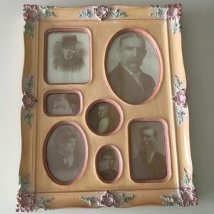 Vintage tabletop photo frame in a Victorian style with seven holes for photos.